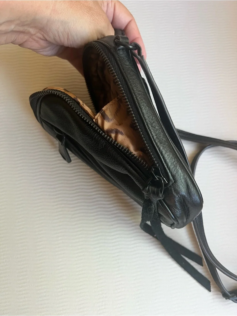 Aimee Kestenberg Tamitha Black Pebbled Leather Phone Crossbody Bag